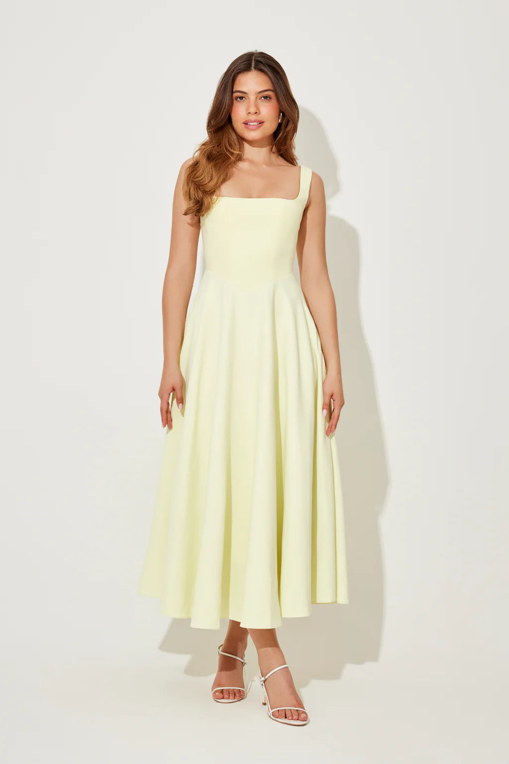 Pastel Yellow Square Neck Fit-and-Flare Dress