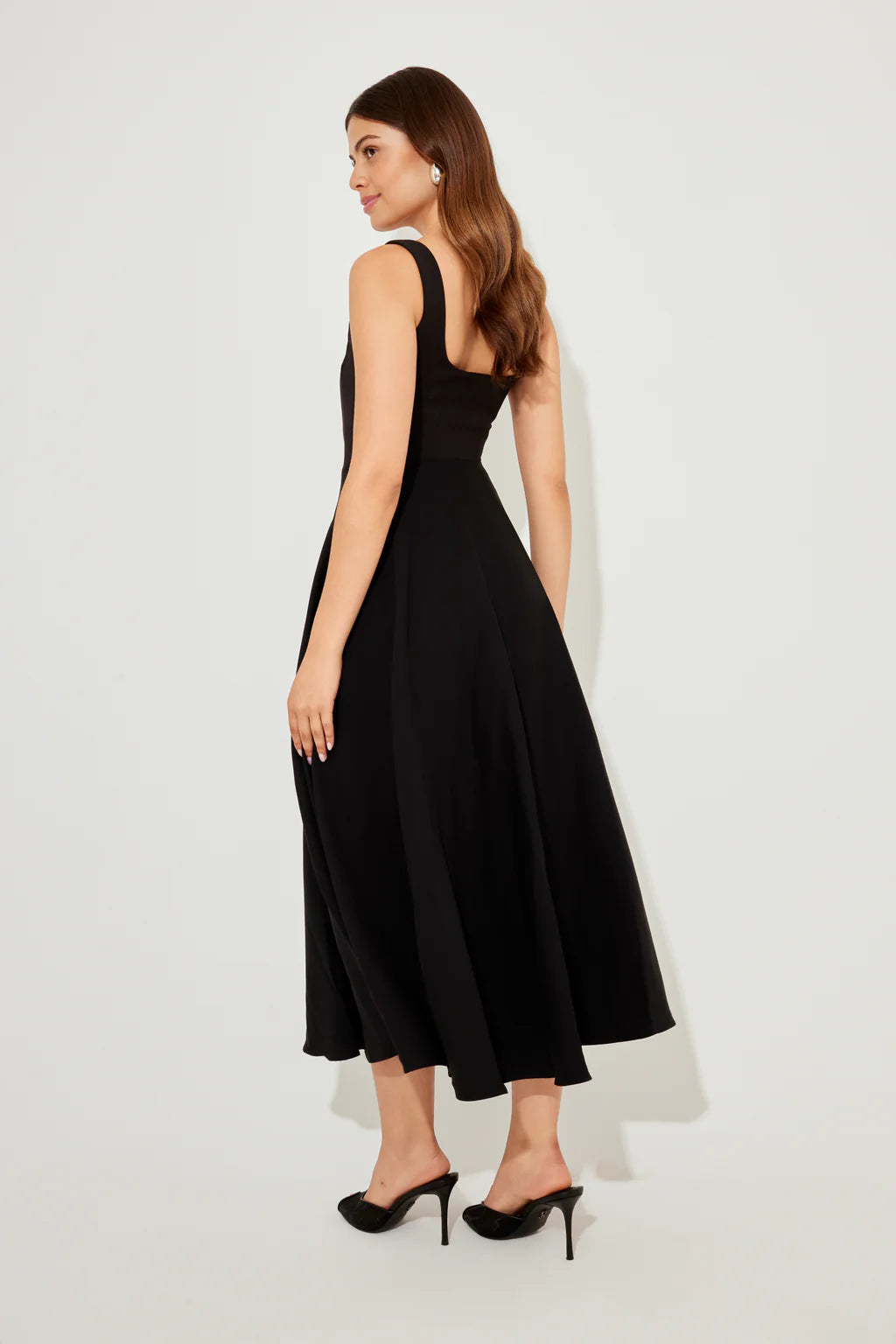 Chic Black Square-Neck Corset Midi Dress