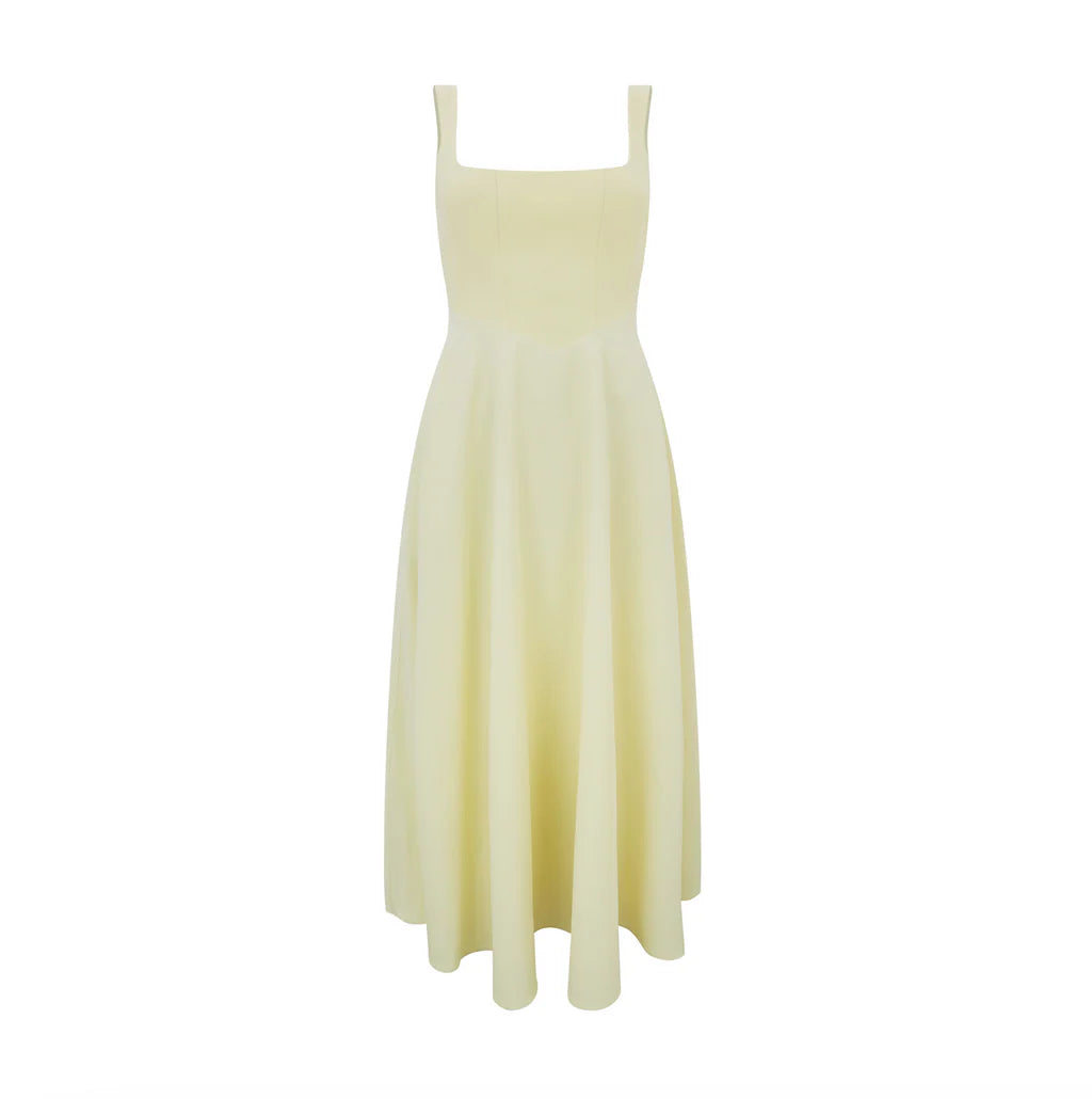 Pastel Yellow Square Neck Fit-and-Flare Dress