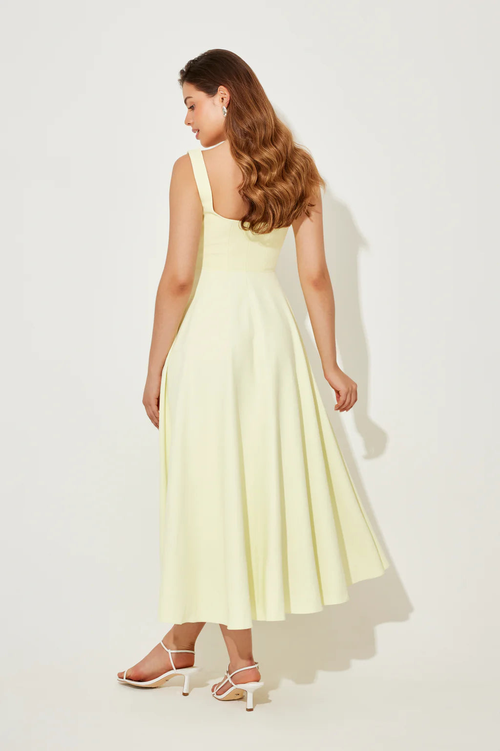 Pastel Yellow Square Neck Fit-and-Flare Dress